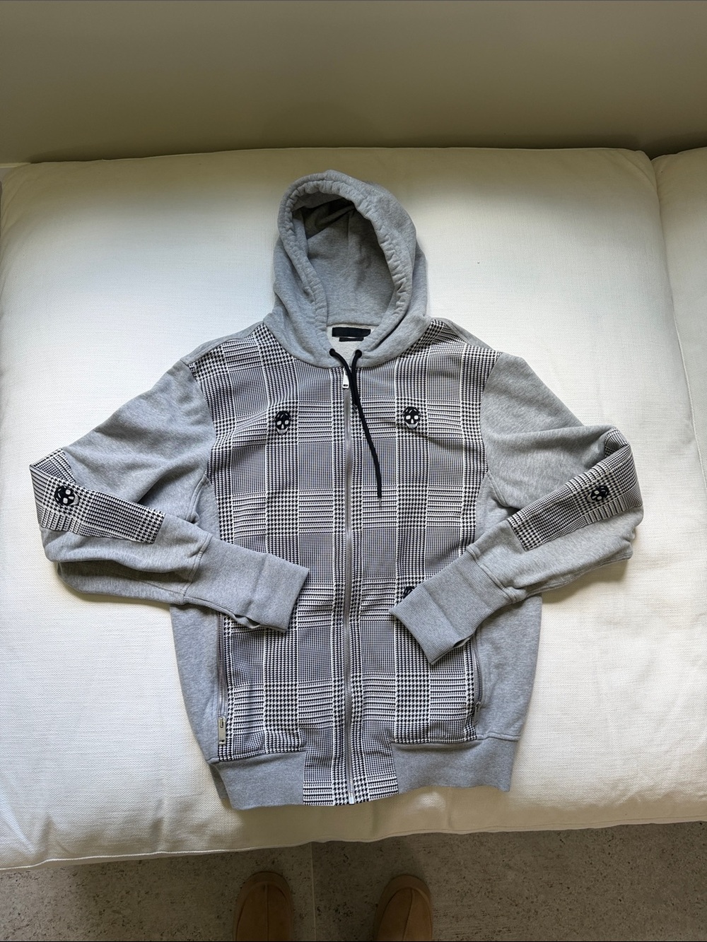 Alexander McQueen Men's Gray Plaid Zip-Up Hoodie Sweater
